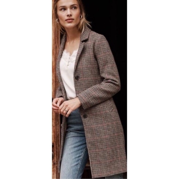 Abercrombie & Fitch Women's Wool-Blend Dad Long Coat Houndstooth Size Small - Picture 1 of 7